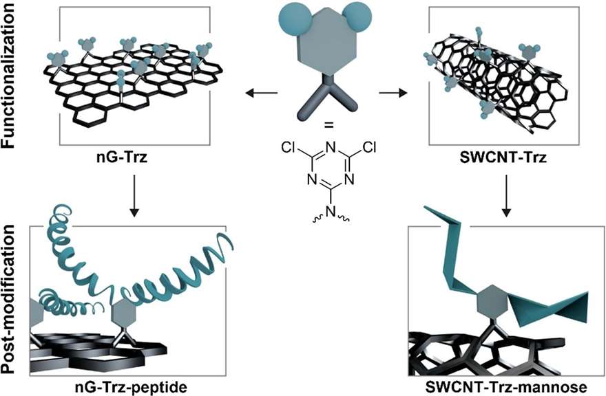 Surface characterization of covalently functionalized nanomaterials